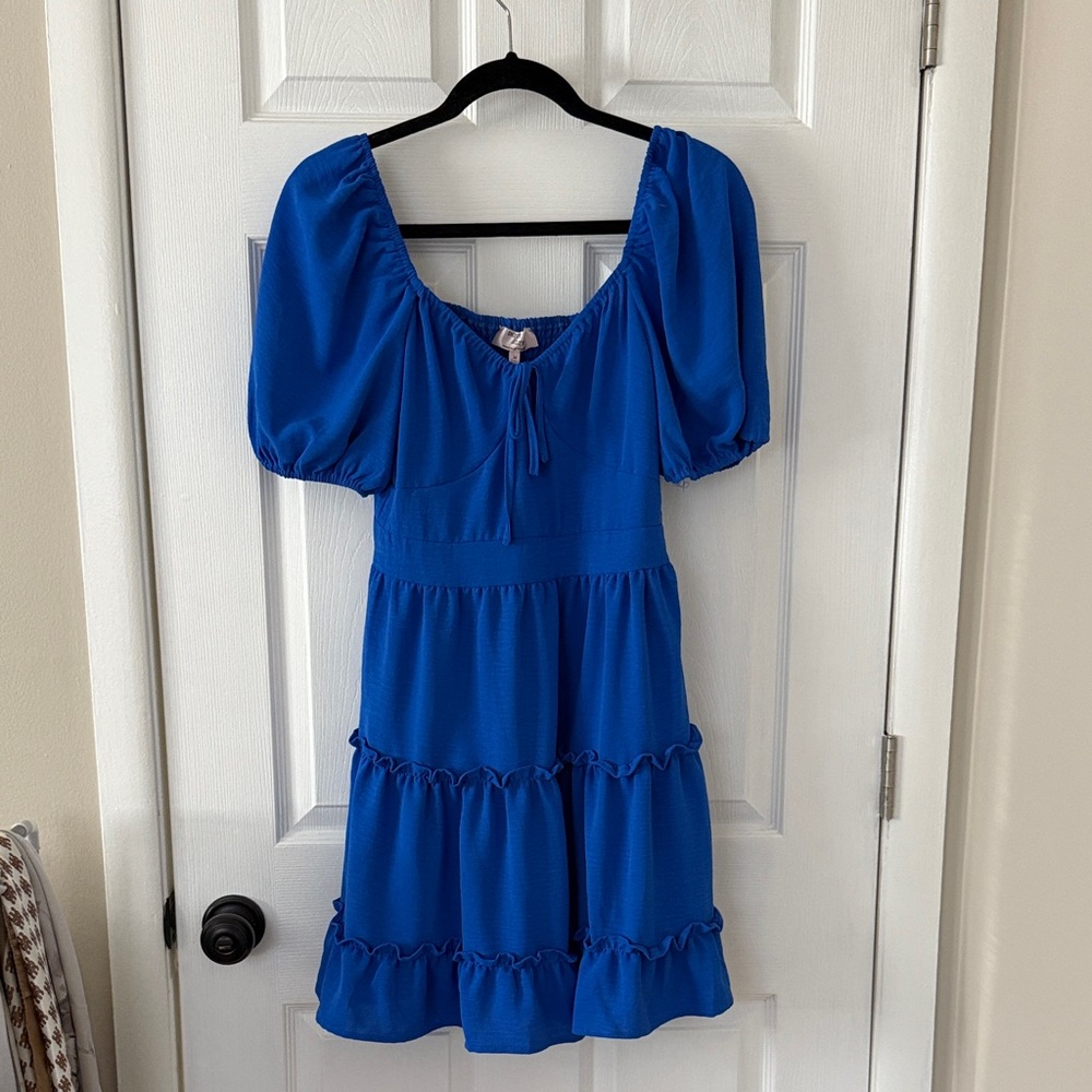 NWT Blue Puff Sleeve Tiered Mini Dress